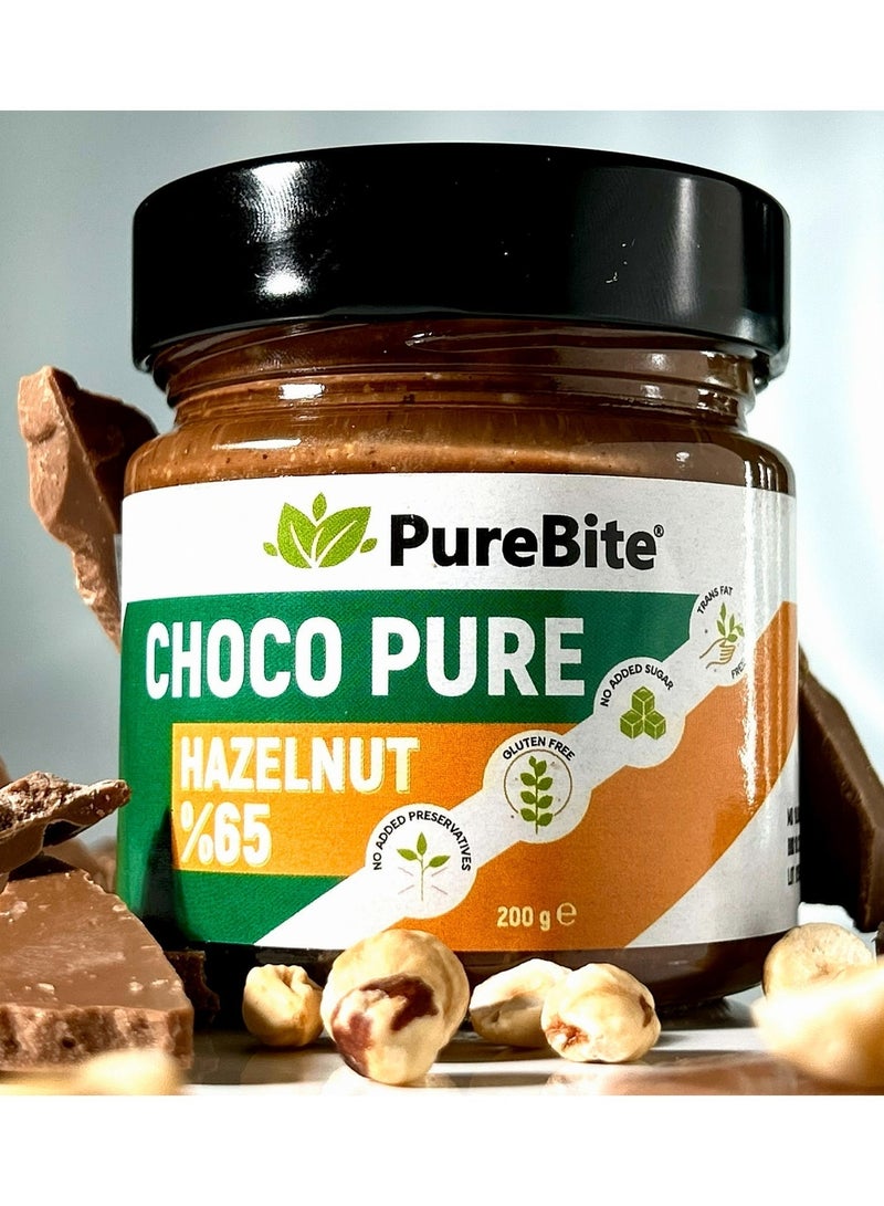 PURE BITE %65 Hazelnut, NO Sugar added, Chocolate Spread-200gr. - Image 1